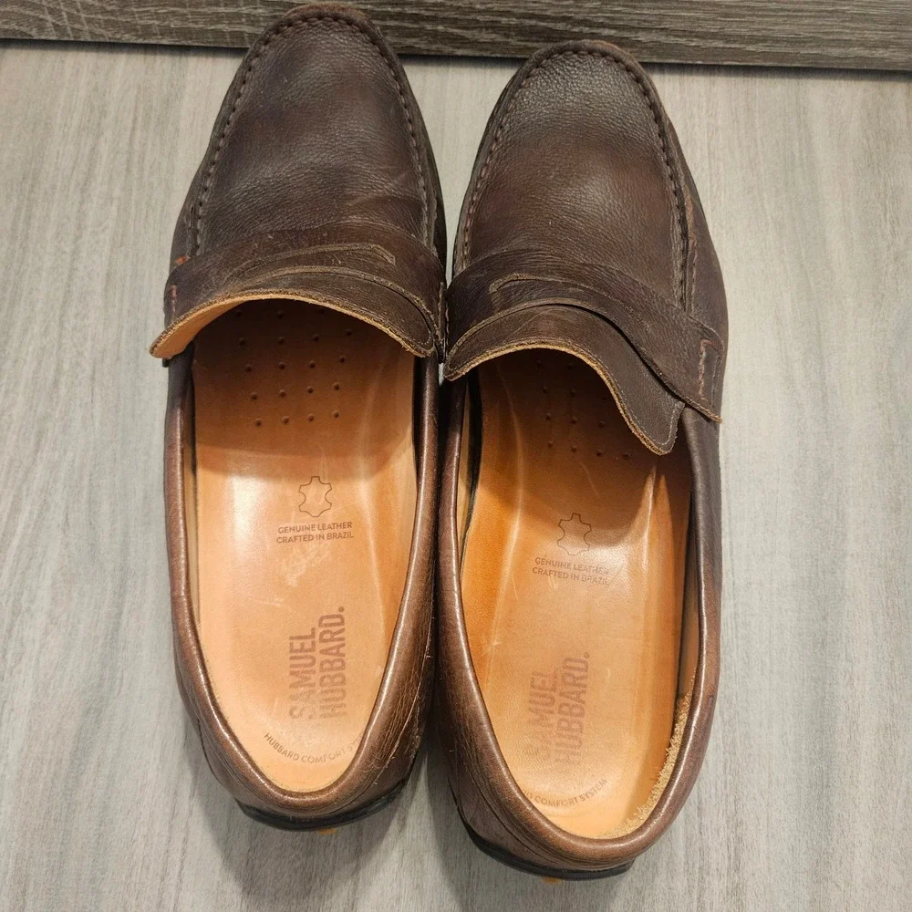 Samuel Hubbard Mens Penny Loafer Brown Leather M2111-601 Size 12 W‎ Wide Brazil